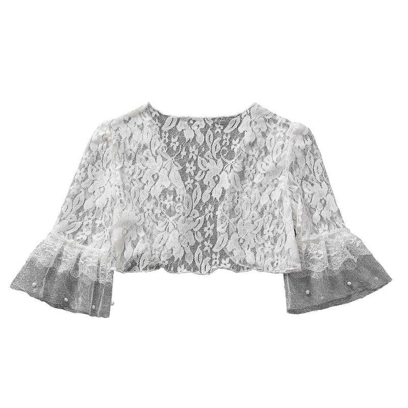 Pearls Shrug Top Cardigan Shrug Graceful Lace Short Sleeve Wrap Flouncing Fashionable Lace Shawl Embroidered Shrug  S | Fruugo SG