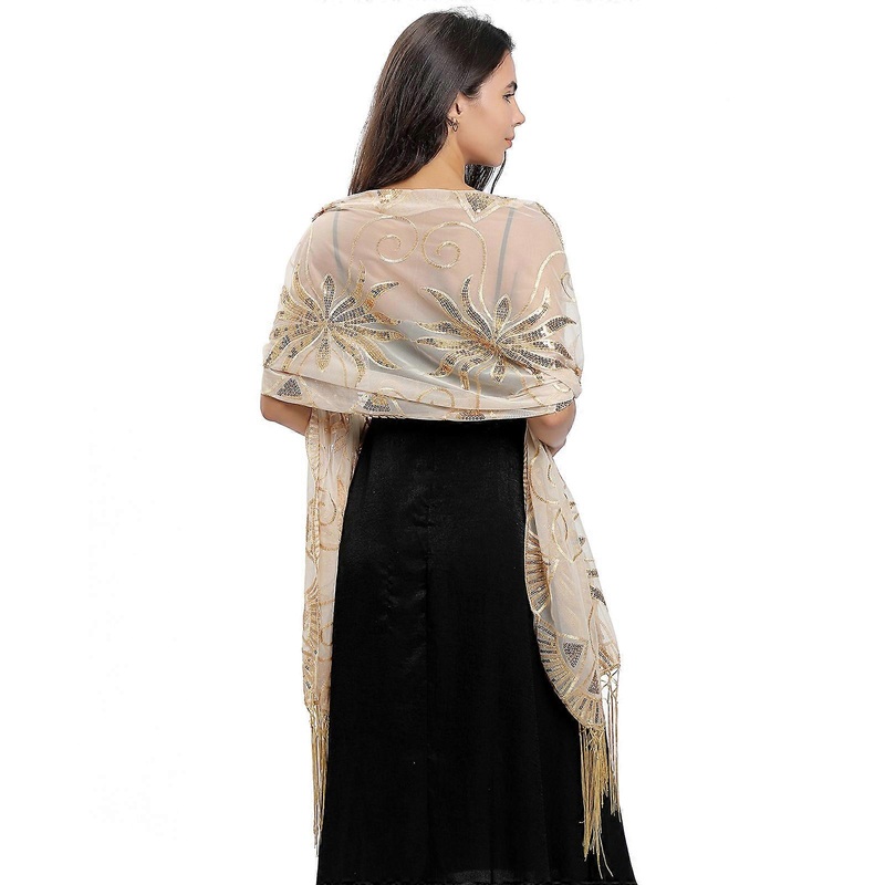 Woman Embroidery Shawl Wedding Party Sequins Decor Scarf Soft Lightweight Scarf for Hot Weather Sunproof Supplies  Champagne | Fruugo SG