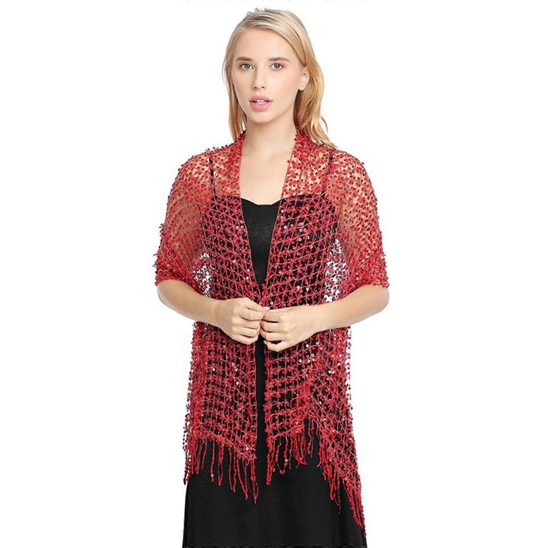 Woman Lace Shawl Wedding Church Tassels Trim Scarf Lightweight Scarf with Sequins for Hot Weather Sunproof Supplies  Red | Fruugo SG