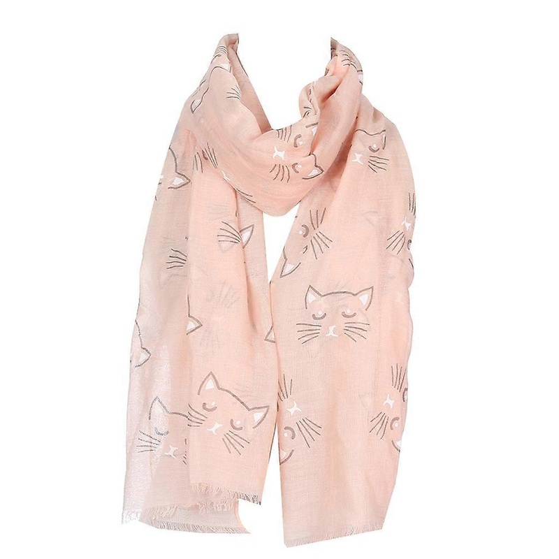 Womens Spring Summer Voile Thin Scarf Shawl Lovely Cartoon Sleeping Meow for Cat Print Blanket Beach Sunscreen Wraps Neck Warmer  Pink | Fruugo SG