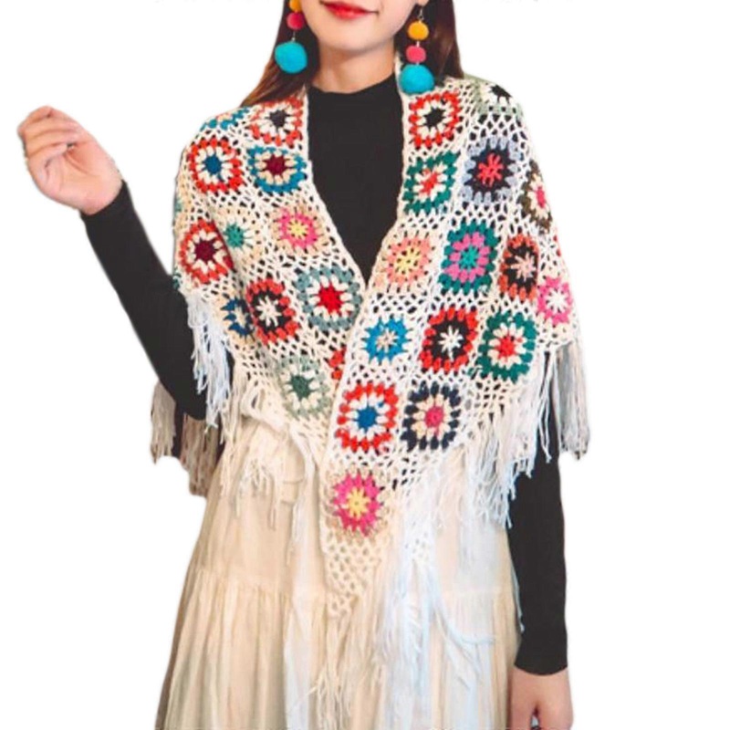Handcrochet Cape Colombia Ponchos Sweater Elegant Knitted Shawl Wrap Fringed Cape Flower Shawl Wrap for Women  White | Fruugo SG