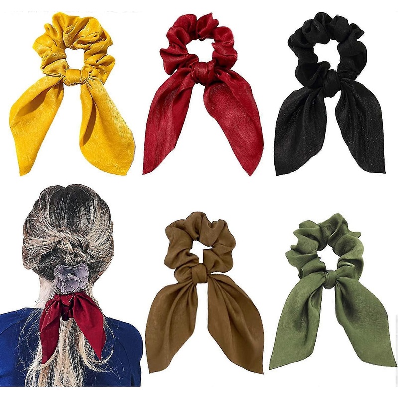 Satin Hair Scrunchies, 5 Pcs Acsergery Scarf Bowknot Hair Ties Elastics Chiffon Ponytail Gift | Fruugo SG