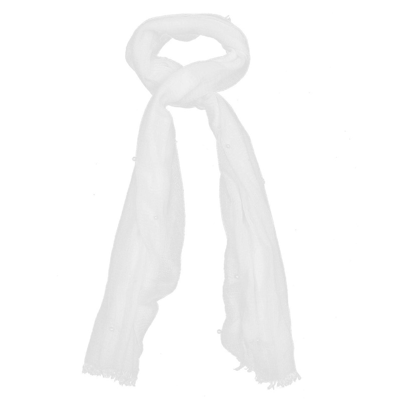 White Cotton MultiPurpose Shawl Scarf for Outdoor Use with Pearl Decoration, Comfortable and Durable | Fruugo SG