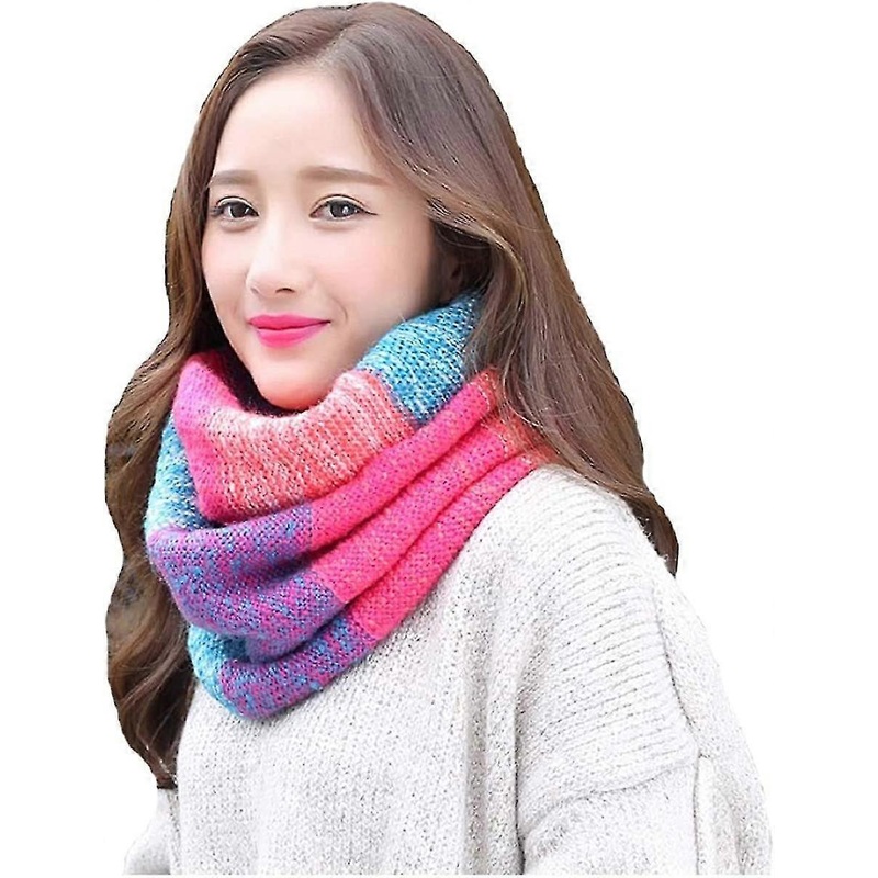 Women Colorful Neck Scarf Winter Knitted Loop Scarf Warm Wrap Cowl | Fruugo SG