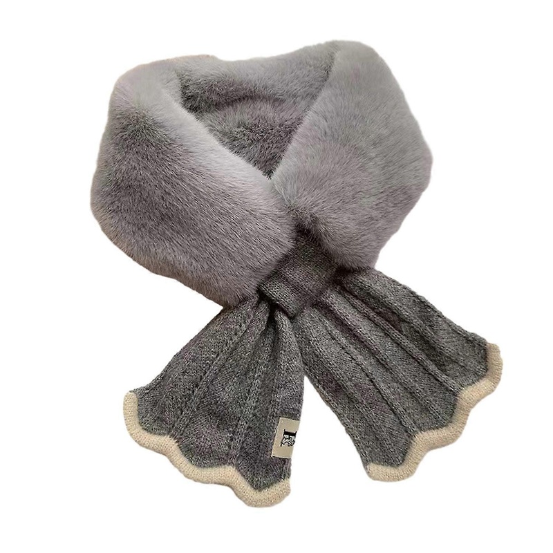 Women Cross Scarf Fall Winter Faux Rabbit Fur Knit Fish Tale Splicing Soft Thickened Warm Windproof | Fruugo SG