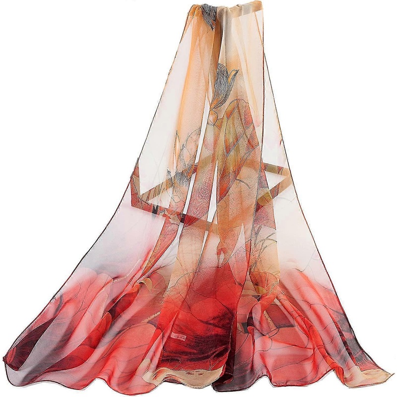 Women Lightweight Chiffon Neck Scarf With Lotus Flower Pattern By Signare | Fruugo SG