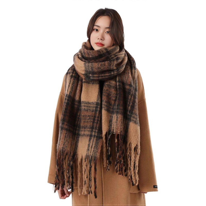 Women Plaid Scarf Chunky Oversized Winter Shawl Tassel Wrap Retro Literary Style Warm Wide Scarf for | Fruugo SG