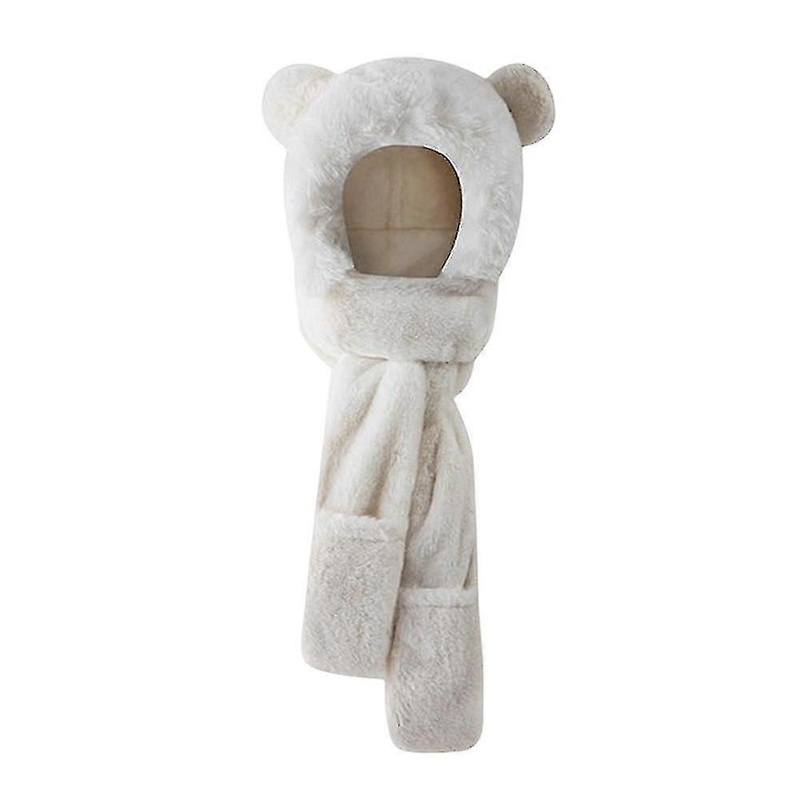 3 In 1 Winter Beanie Gloves Long Scarf With Warm Plushie Bear Shape For Cold Weather Outdoor Skiing And Cycling | Fruugo SG