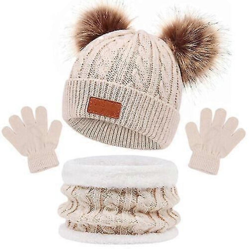 3pcs Autumn Winter Kids Hats Gloves Kit Knitted Pompom Hat Winter Warm Knit Hat Glove For Baby Boys Girls Children Scarve Glove Hats Set | Fruugo SG