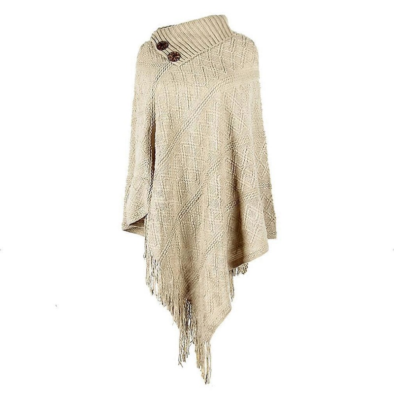 Autumn Winter Pullover Cape Half Open Collar Shawl with Tassel V Shape Poncho for Lady | Fruugo SG