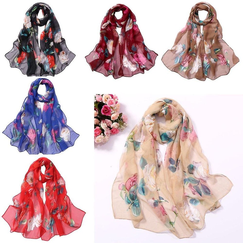 Chiffon Florak Print Scarves Silk Scarf Fashion Women Roses Printing Long Soft Wrap Scarf Simulation Silk Shawl Beach Scarf | Fruugo SG