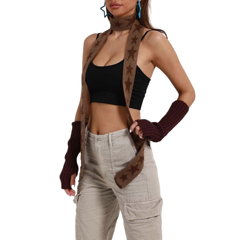 Harajuku Style Star Pattern Neck Scarf for Women Soft Neck Warmer Gothic Knit Long Scarf Winter Autumn Casual Neckwear  Camel color group | Fruugo SG