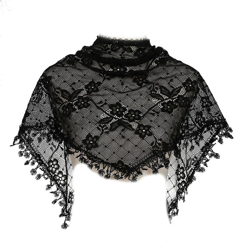 Lace Fringe Scarf Headcovering Scarf Summer Hijab Woman Floral Print Scarf Lace for Triangle Scarf With Fringe  Black | Fruugo SG