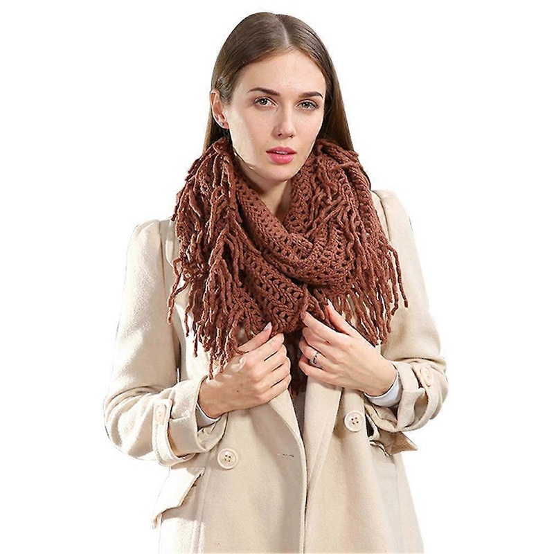 Ladies’ Solid Brown Scarf Hollow-Out Shawl with Tassel Crochet Poncho | Fruugo SG