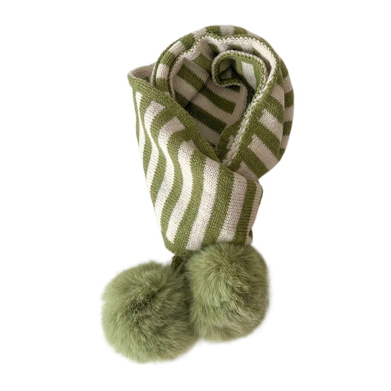 Trendy Kid Winter Scarf with Striped Designs & Cute Pom Pom Decorations Soft and Comfortable Winter Scarf for Children  Green | Fruugo SG