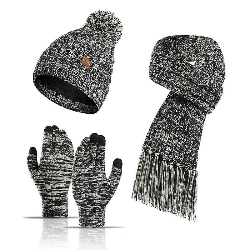 Winter 3-piece Set Men’s And Women’s Winter Thick Scarf + Touchscreen Gloves + Hat #black | Fruugo SG