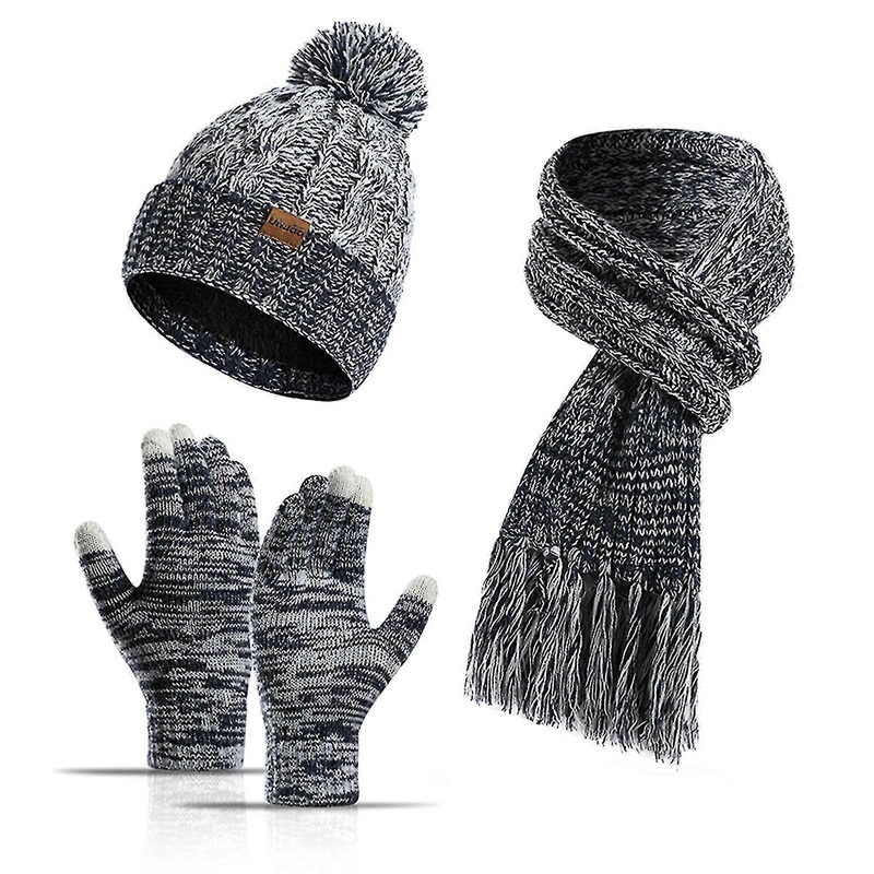 Winter 3-piece Set Men’s And Women’s Winter Thick Scarf + Touchscreen Gloves + Hat #navy | Fruugo SG