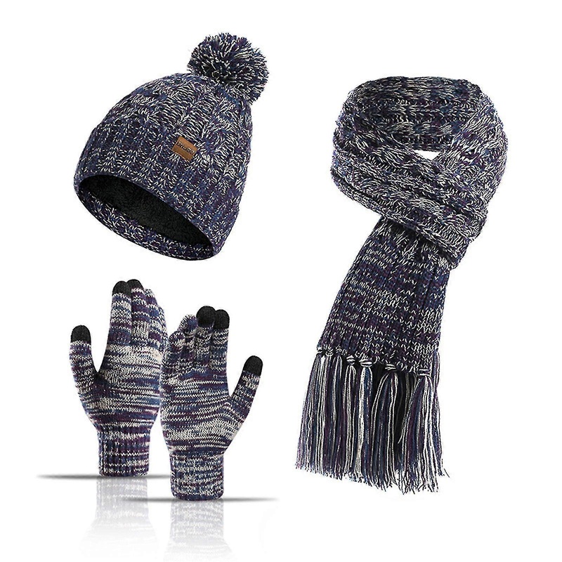 Winter 3-piece Set Men’s And Women’s Winter Thick Scarf + Touchscreen Gloves + Hat #purple | Fruugo SG