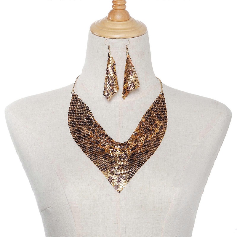 Woman Triangle Sequins Collar with Sequins Earring for Prom Party Church Travel Breathable Collar Wedding Supplies  leopard gold | Fruugo SG