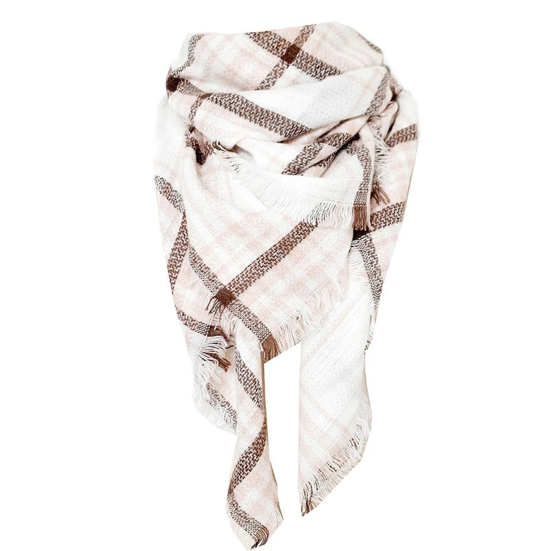 Women Plaid Triangle Shawl Big Plaid Winter Warm Lattice Large Scarf Cashmere Feel Soft Warm Blanket  white coffee | Fruugo SG