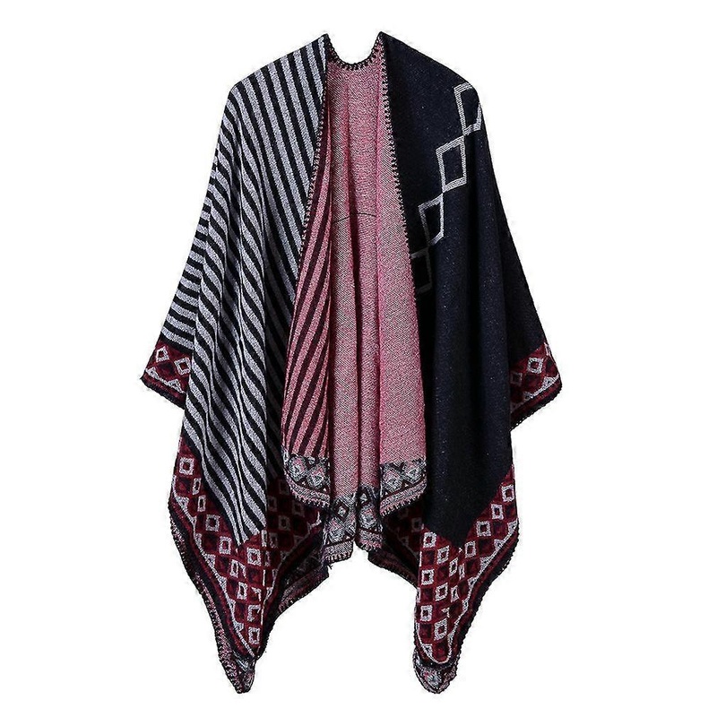 Women’s Jacquard Poncho Blanket Long Shawl Wrap Cardigan Coat Cashmere Feel with Geometric Pattern | Fruugo SG
