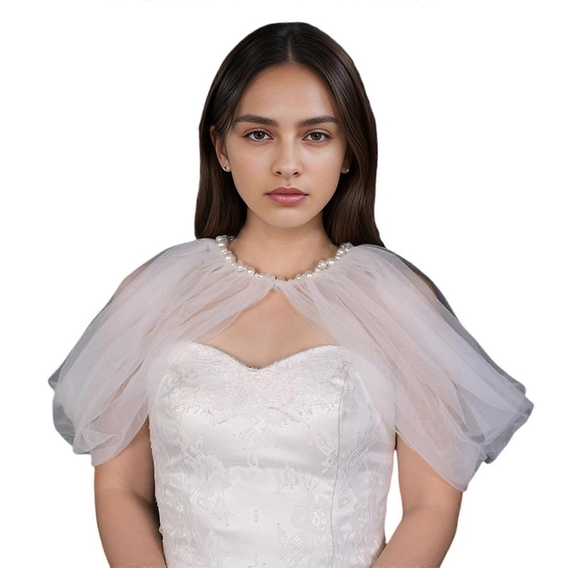 Bridal Wrap Shawl Tulle Pearls Shoulder Jewelry for Music Festival Costume Shawl Stage Elegant Costume  White | Fruugo SG