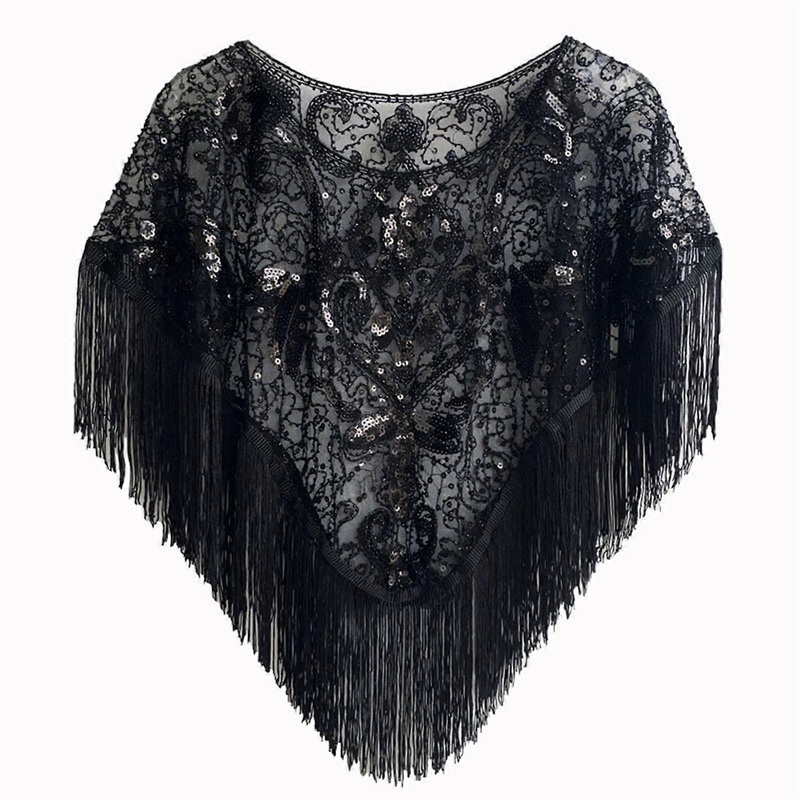 Elegant Vintage Evening Shawl Long Tassels Women’s Top with Fringe And Sequins for Formal Event And Cocktail Parties  Black | Fruugo SG