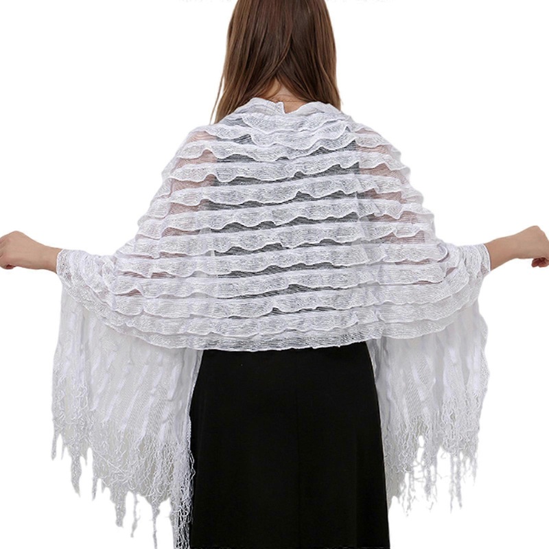 Fashionable Fringed Lace Shawl for Vacation Thin Seethrough Shawl Wrap for Parties Sun Protective Shawl Party Dress Wrap  White | Fruugo SG