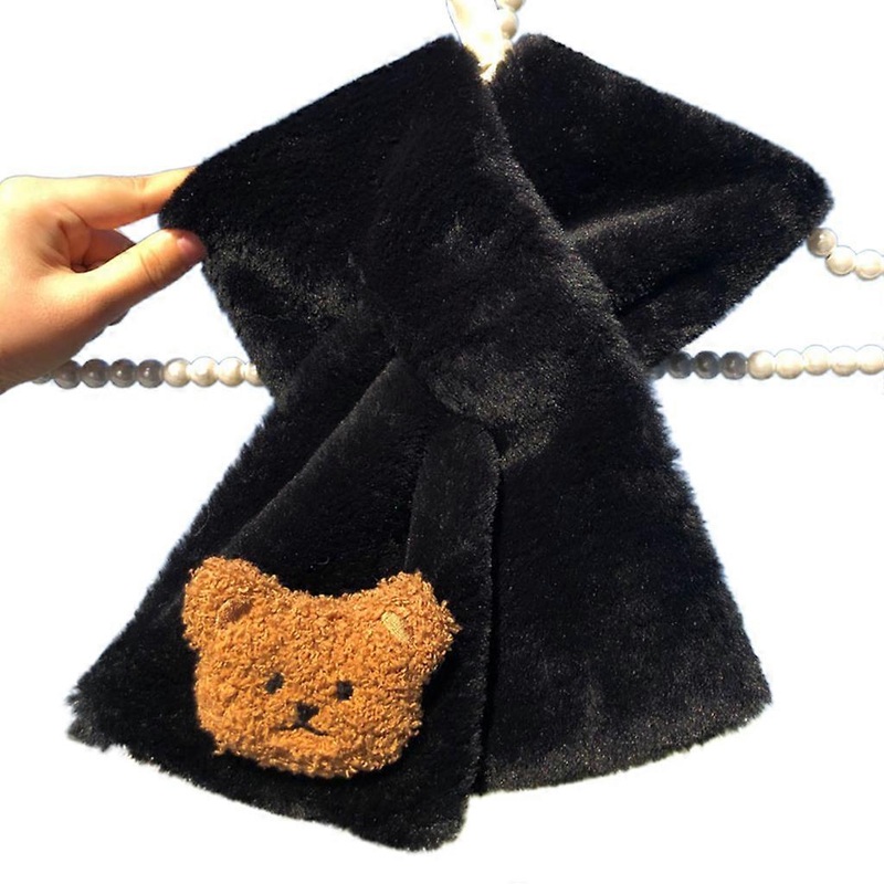 for Cross Scarf Neck Warmers For Kids Plush Neck Scarves Winter Warm Thicken Scarfs Solid Color Faux Fur Plush  Black | Fruugo SG
