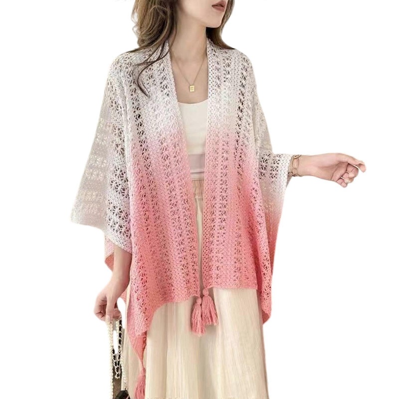 Hand Knitting Bohemian Fringed Shawl Capelet Hollowed Out Cardigan with Open Front Design for Women Travel Outfits  Pink | Fruugo SG