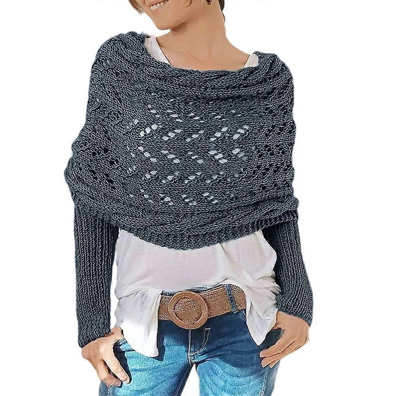 Ladies Women Fashion Scarf Knitted Warm Sweater Tops Scarves Wrap Winter Shawl with Sleeves | Fruugo SG