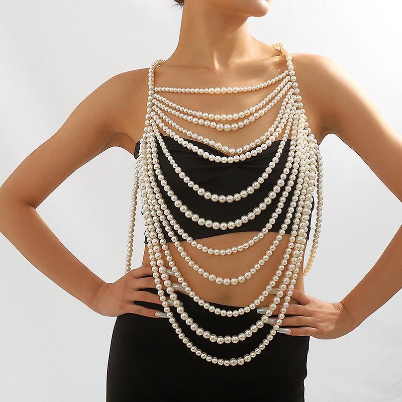 Pearl Bikini Body Chain Sexy Bra Body Jewelry Pearls Shoulder Necklaces Summer Beach Body Accessories Rave Nightclub Tassel Body Chain | Fruugo SG