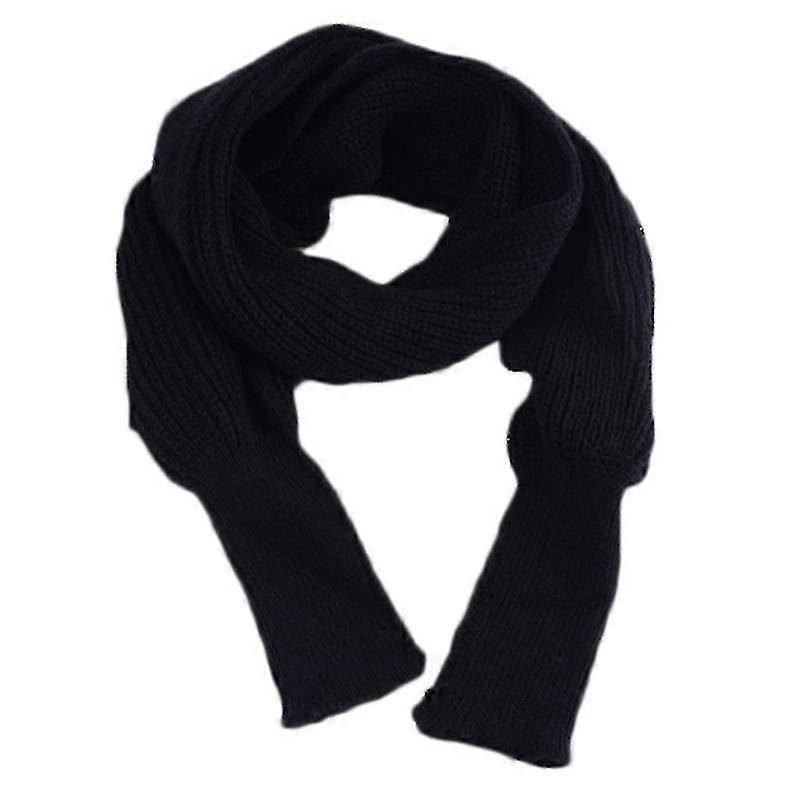 Women Winter Knitted Blanket Long Shawl Wrap With Sleeves Solid Color Crochet Sweater Scarf, Black | Fruugo SG