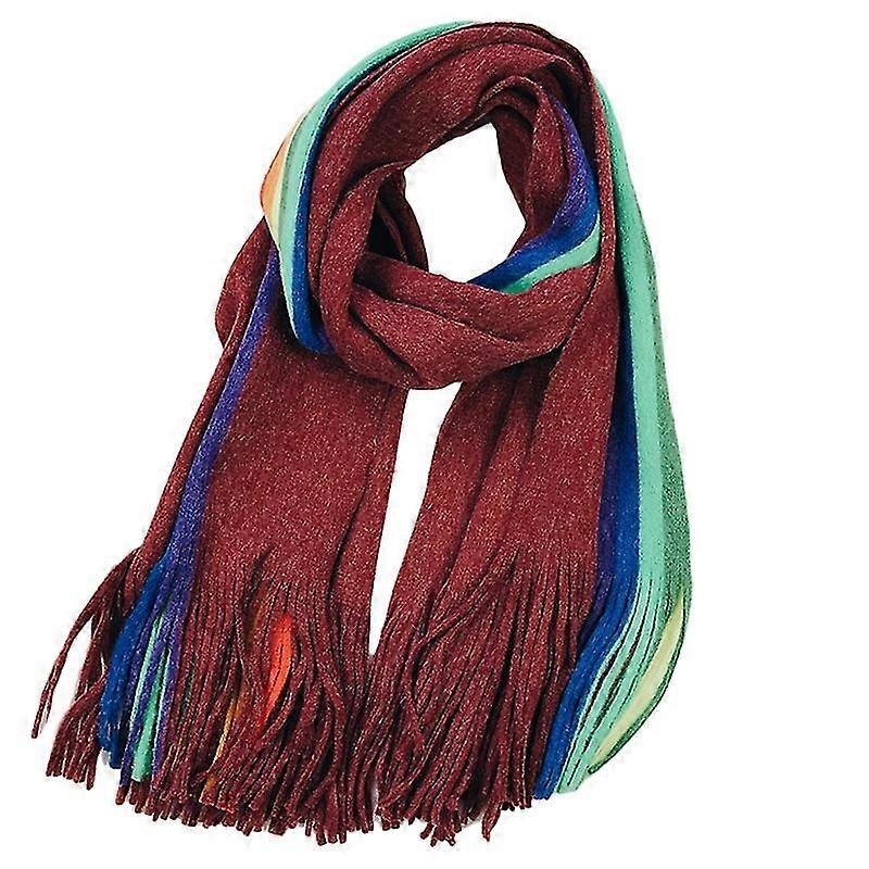 Women Winter Rainbow Striped Knit Oversized Scarf Windproof Tassels Shawl Wrap | Fruugo SG