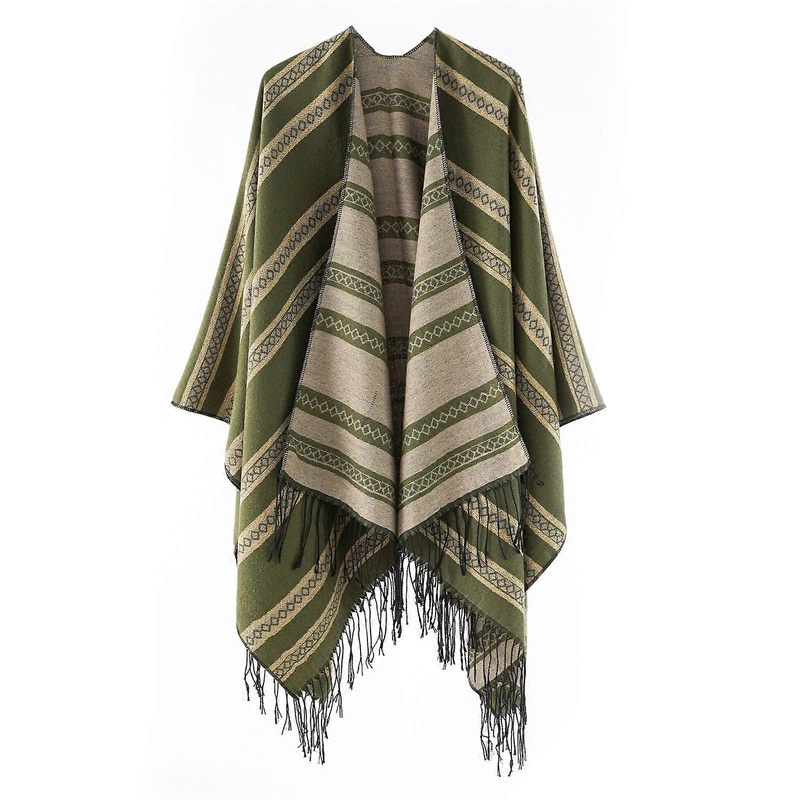 Women Winter Scarf Striped Winter Shawl Wrap Ruana Cardigan Sweater Office Napping Wrap Women Multicolored Outwear  Black Green | Fruugo SG