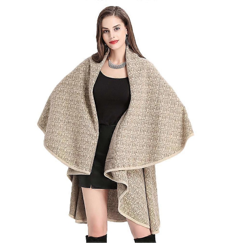 Dual Layer Shawl Wrap Loose Cardigan Knitting Cape for Lady | Fruugo SG