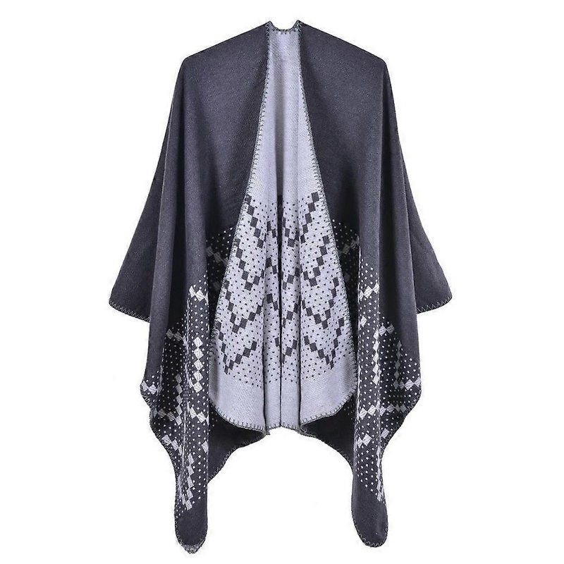 Dual Sided Geometric Pashmina Shawl Wrap Thicken Warm Poncho Open Front Cape for Lady | Fruugo SG
