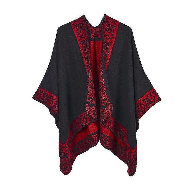 Fringed Hem Pashmina Shawl Wrap Dual Sided Jacquard Poncho Open Front Cape for Lady | Fruugo SG