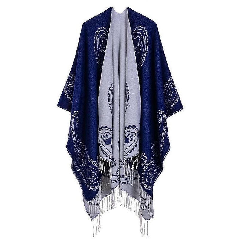 Fringed Hem Poncho Blanket Warm Shawl Wrap Cardigan Coat Cashmere Feel with Paisley Pattern for Lady | Fruugo SG