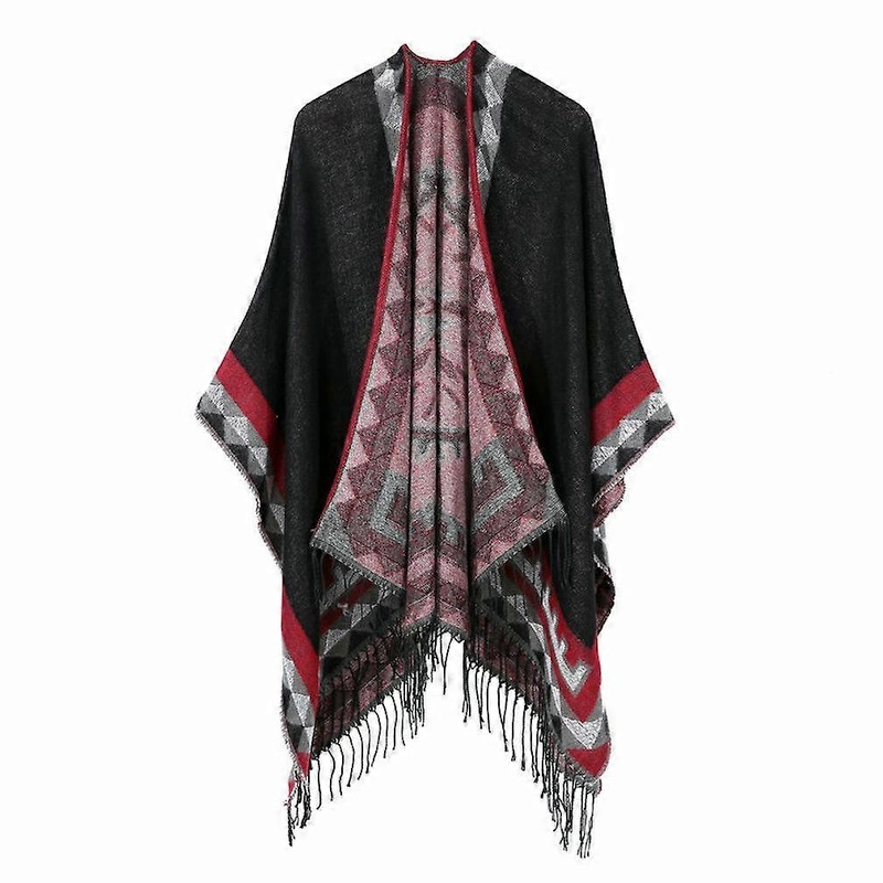 Geometric Dual-Sided Shawl Scarf Open Front Poncho Winter Cardigant with Tassel for Lady | Fruugo SG