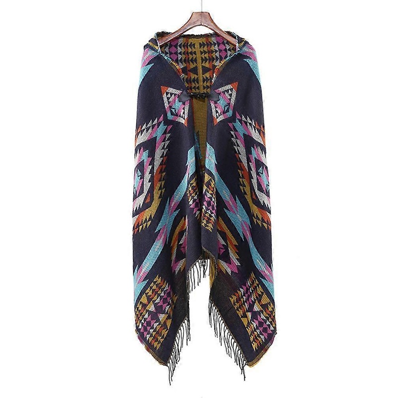 Geometric Pattern Hoodie Cape Ethnic Style Poncho Warm Cardigant for Lady | Fruugo SG