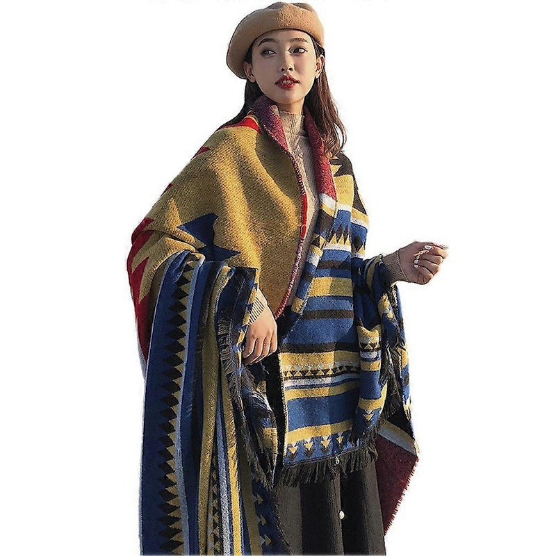 Geometric Pattern Pashmina Shawl Wrap Cardigan Cape Open Front Long Winter Sweater Coat | Fruugo SG