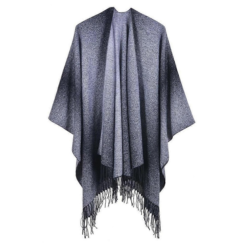 Grey Fringed Hem Pashmina Shawl Wrap Thicken Warm Poncho Open Front Cape for Lady | Fruugo SG