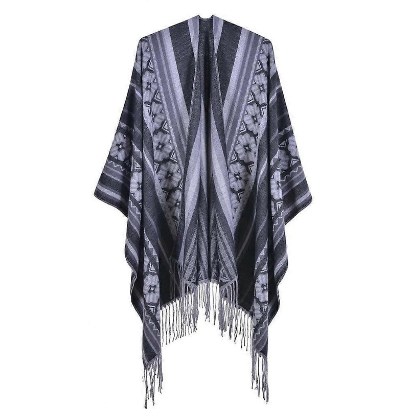 Jacquard Fringed Hem Pashmina Shawl Wrap Thicken Warm Poncho Open Front Cape for Lady | Fruugo SG