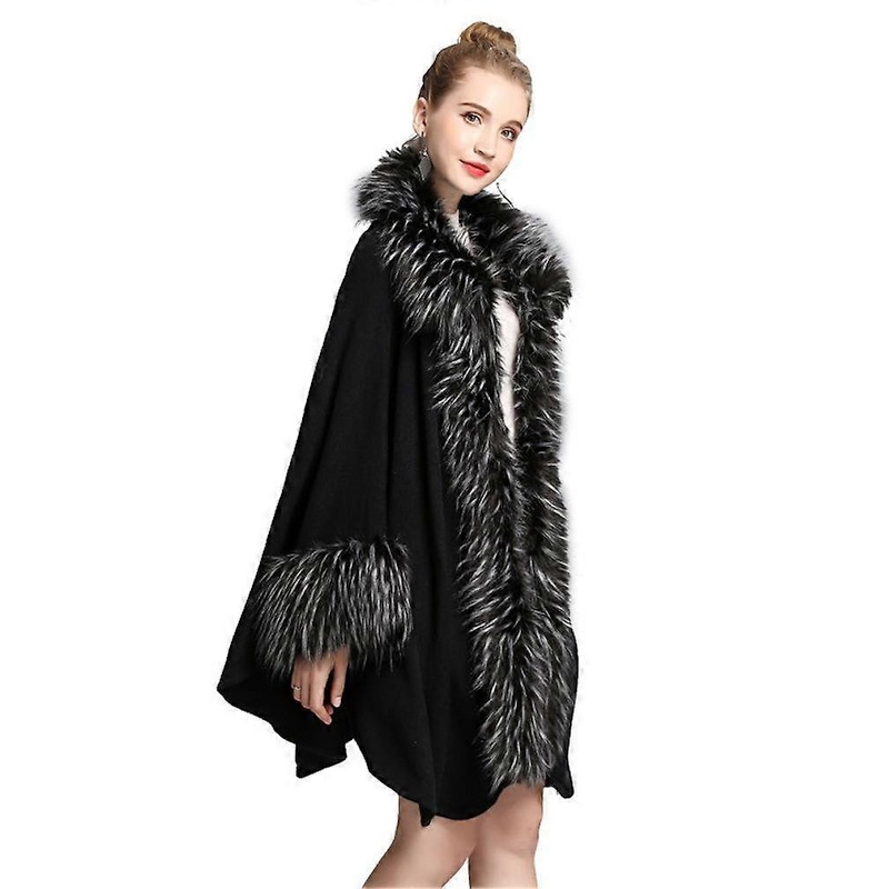 Long Warm Wraps Shawls with Faux Fur Trimming Crochet Loose Cardigan for Lady | Fruugo SG