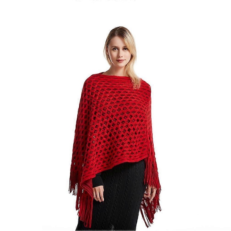 Loose Pullover Shawl Hollow Out Poncho with Tassel for Lady | Fruugo SG