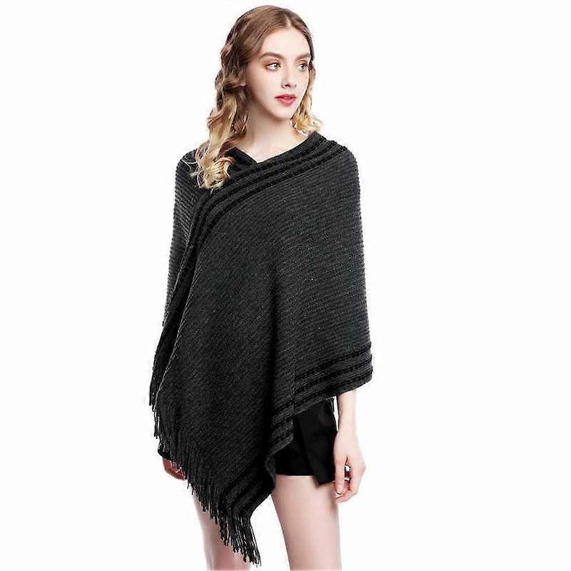 Loose Pullover Shawl Knitting Poncho with Tassel Sweater Coat for Lady | Fruugo SG