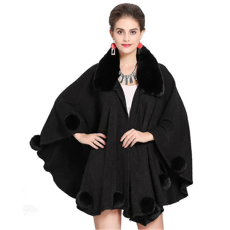 Oversized Wraps Shawls Winter Warm Cape with Faux Fur Trimming Knitting Winter Coat for Lady | Fruugo SG