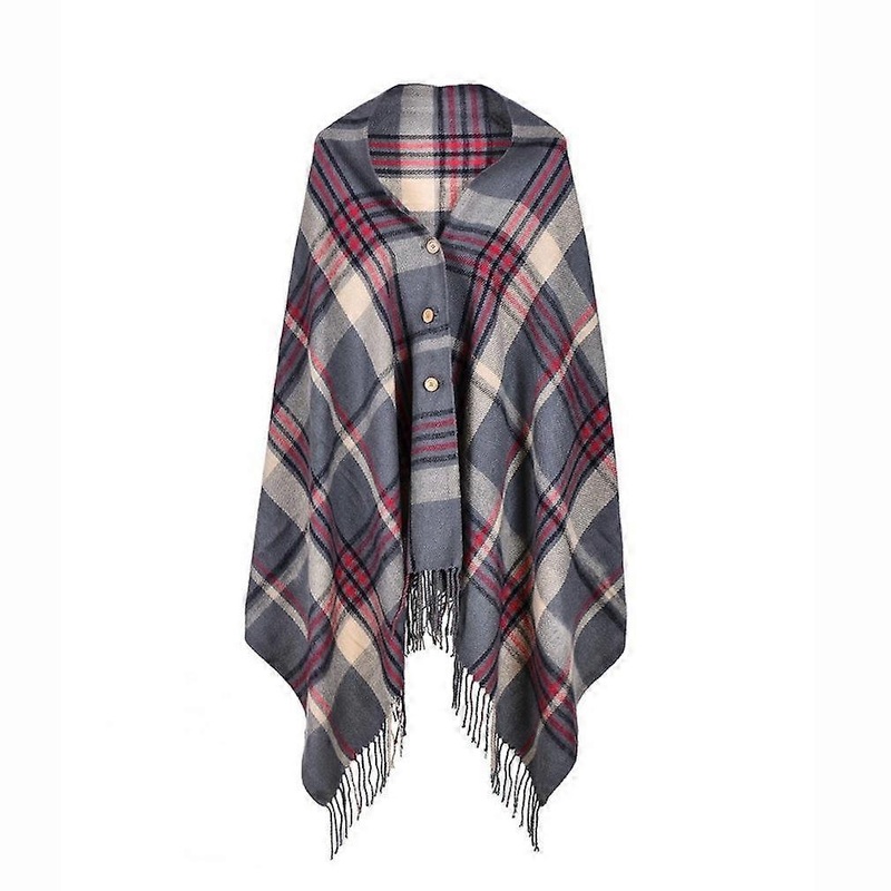 Plaid Warm Scarf with Bottons Pashmina Shawl Wrap with Tassel for Lady | Fruugo SG