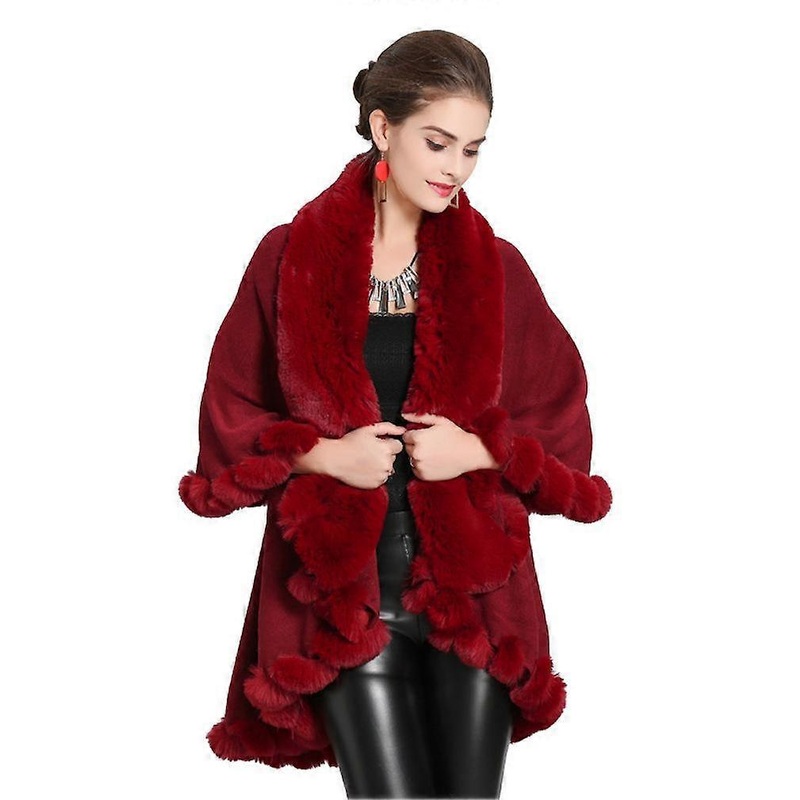 Warm Wraps Shawls with Faux Fur Trimming Crochet Cape Pullover Wrap for Lady | Fruugo SG